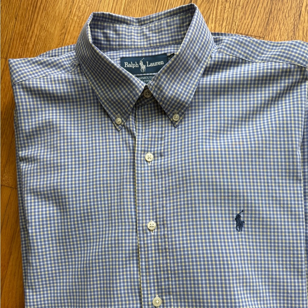 Ralph Lauren Men's Blue and White Gingham Shirt 16.5 ….. 34 sleeve